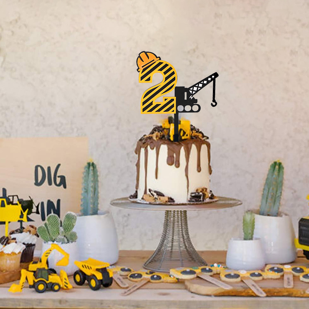 DIY construcción grúa pastel Topper números 1-9 decoraciones acrílicas para pasteles niños niño tema de ingeniería suministros para de feliz cumpleaños