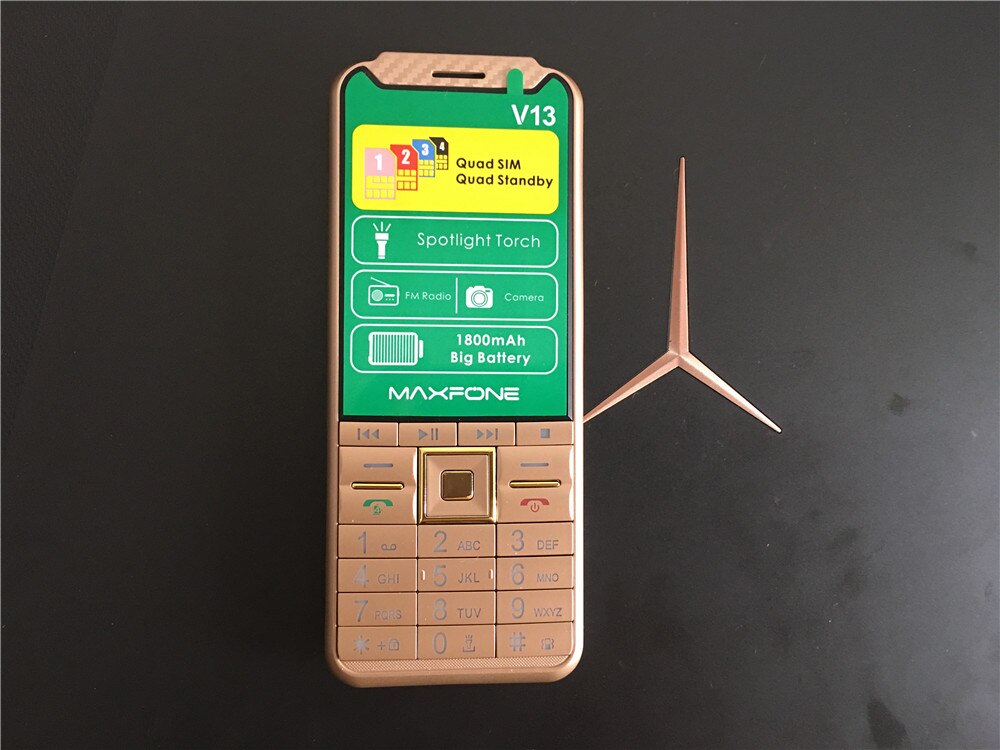 V13 Taster Handy 2.8 "Quad Sim Grund Großen Tastatur Bluetooth Taschenlampe MP3 Radio Kamera BigHorn 4SIM Günstige telefon: Maxfone V13 With 4GB / Gold