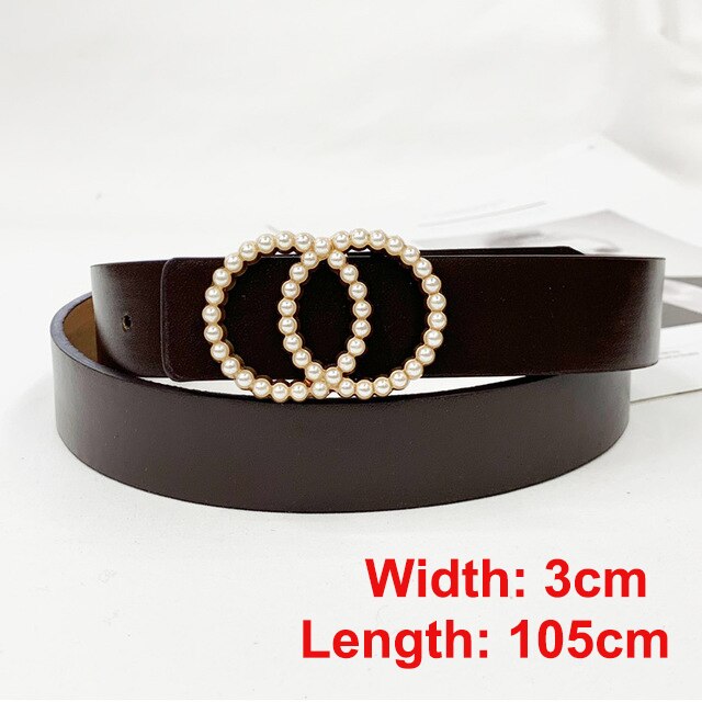 Pearl round pin buckle women simple ladies trend leather belt for women's youth brand belt: style 2-coffee