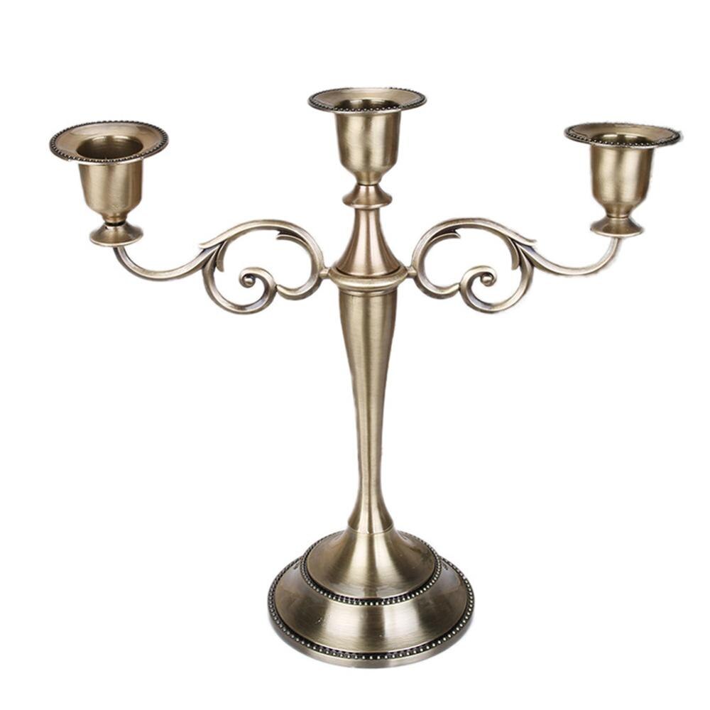 1PC Antique Retro Gold Candlesticks Tall Bronze Silver Christmas Candelabra Wedding Decorations European Metal Candle Holders: Vintage Color 3Head