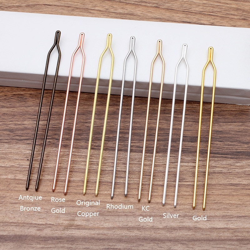 5pcs/lot 125x2mm Hair Sticks Raw Brass Gold Color Hair Sticks Y shape Hair Pins Blank Base Setting For Women Jewelry Bulks DIY