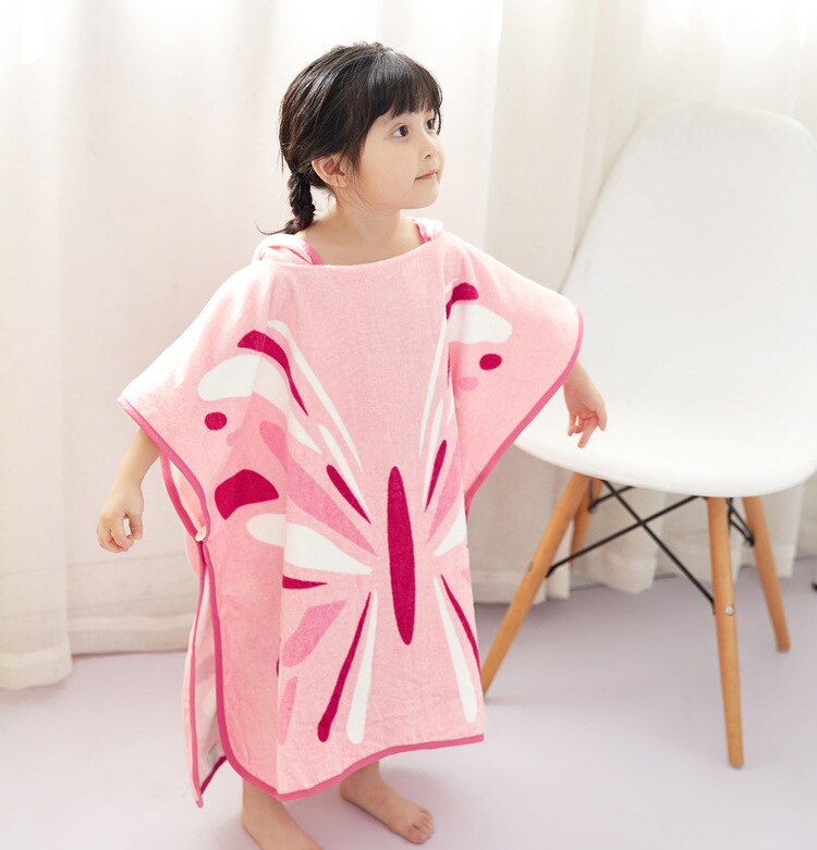 Size 70x70cm Pink Butterfly Children's Cartoon Bathrobes Cotton Towels for Boys and Girls Sets Home Clothing Baby Beach Towe