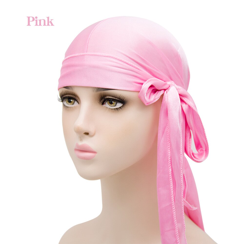 Durag do doo du chiffon en velours pour hommes et femmes, chapeau Bandana respirant, longue queue, couvre-chef chimio, couleur unie,: Pink