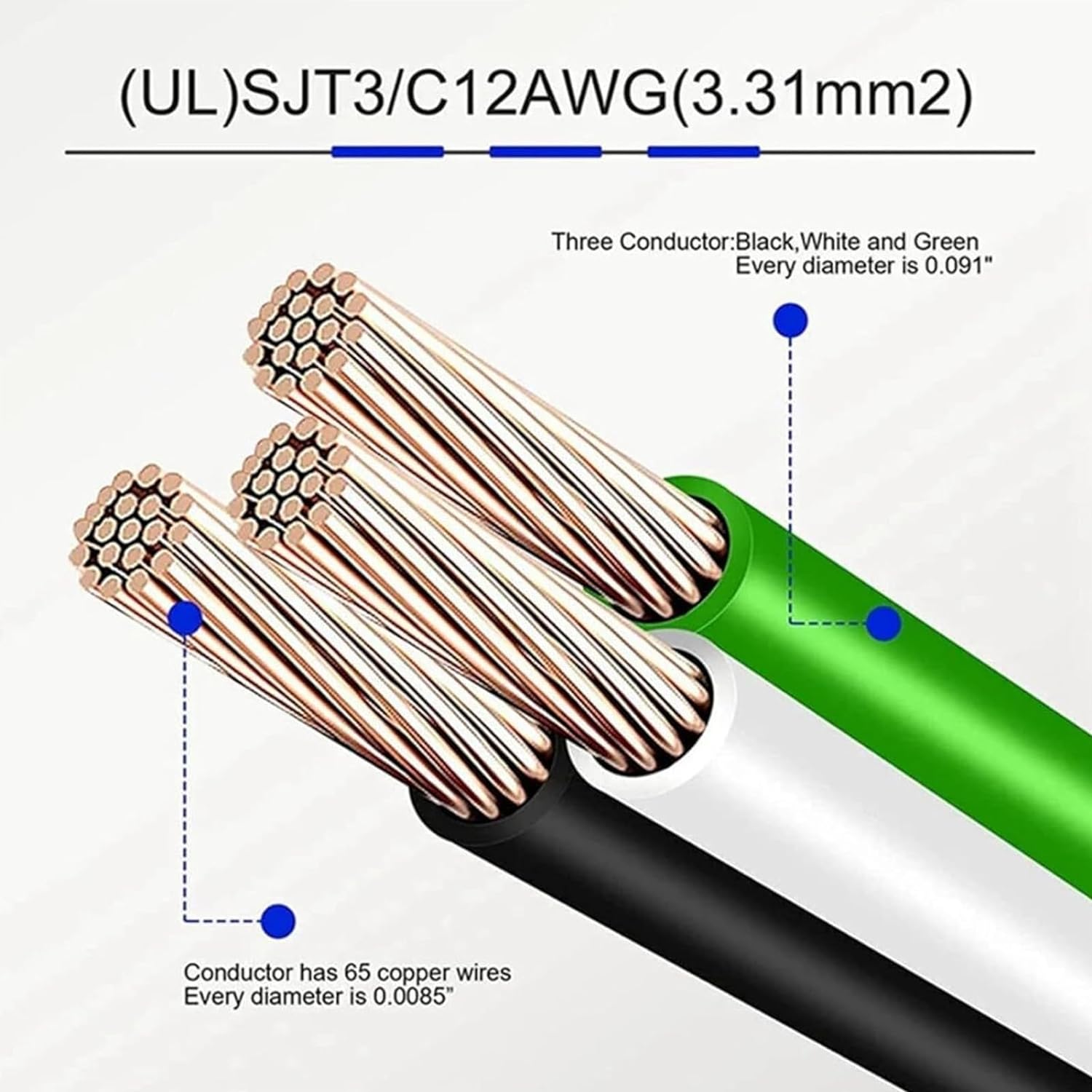 3 Prong Male to Male Extension Cord Double Male 5-15P 12AWG 125V US Plug Generator Adapter Cord for Transfer Switch