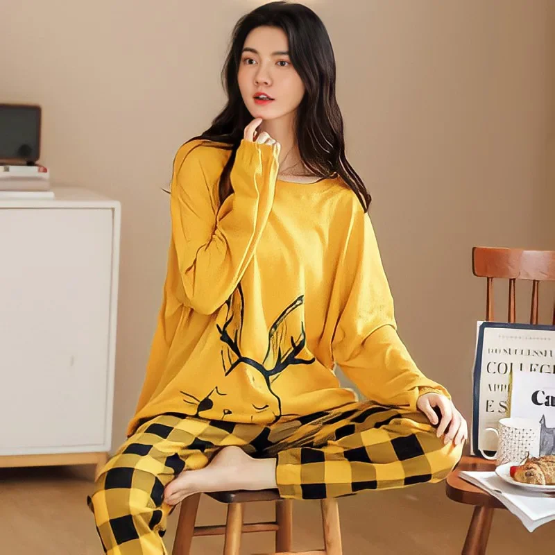Kvinders pyjamas forår og efterår langærmet efterår og vinter hjemmetøj plus size enkelt løstsiddende jakkesæt overtøj: 5xl / Grå