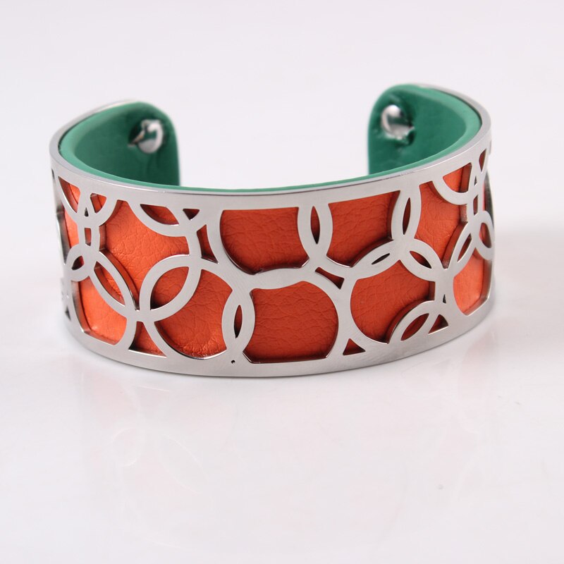 Pulseira intercambiável georgette flor bijoux acier inoxydable femme manchette pulseira reversível pulseira de couro jóias bbijoux: ORANGE