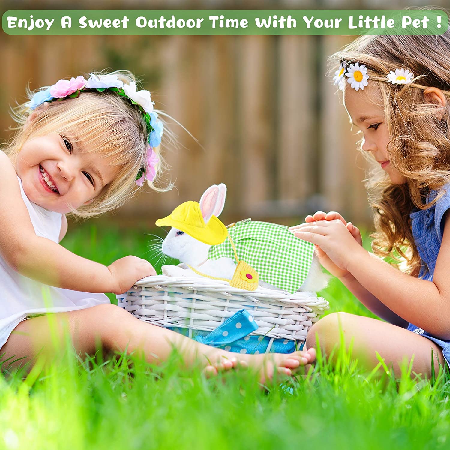 Konijn Jurk Kleine Dier Harnas Vest En Riem Met Mini Hoed Tas En Konijn Broche Escape-Proof Huisdier Bunny kleding Accessoires