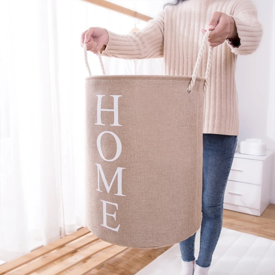 Extra Large Linen Laundry Basket Collapsible Fabric Laundry Hamper with Ring Handle Portable Washing Bin Folding Clothes Bag