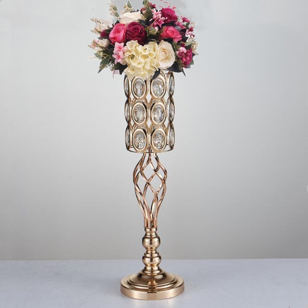 Candelabros dorados de Metal, candelabro de cristal hueco para mesa de boda, centro de mesa, flor, camino de plomo para decoración del hogar