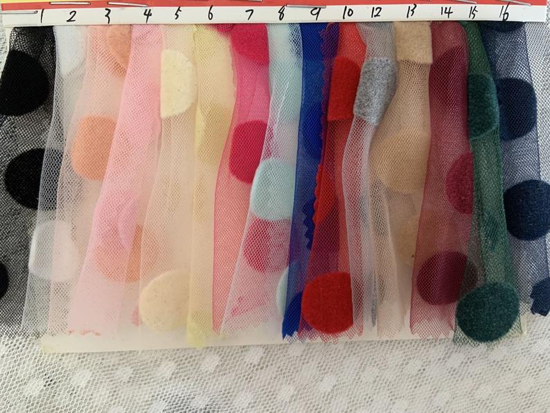 5 yards Off White Polka Dot Tulle Fabric Black Dotted Tulle Fabric Pink Polka Tulle Fabric by the yard with Velvet Dots DIY
