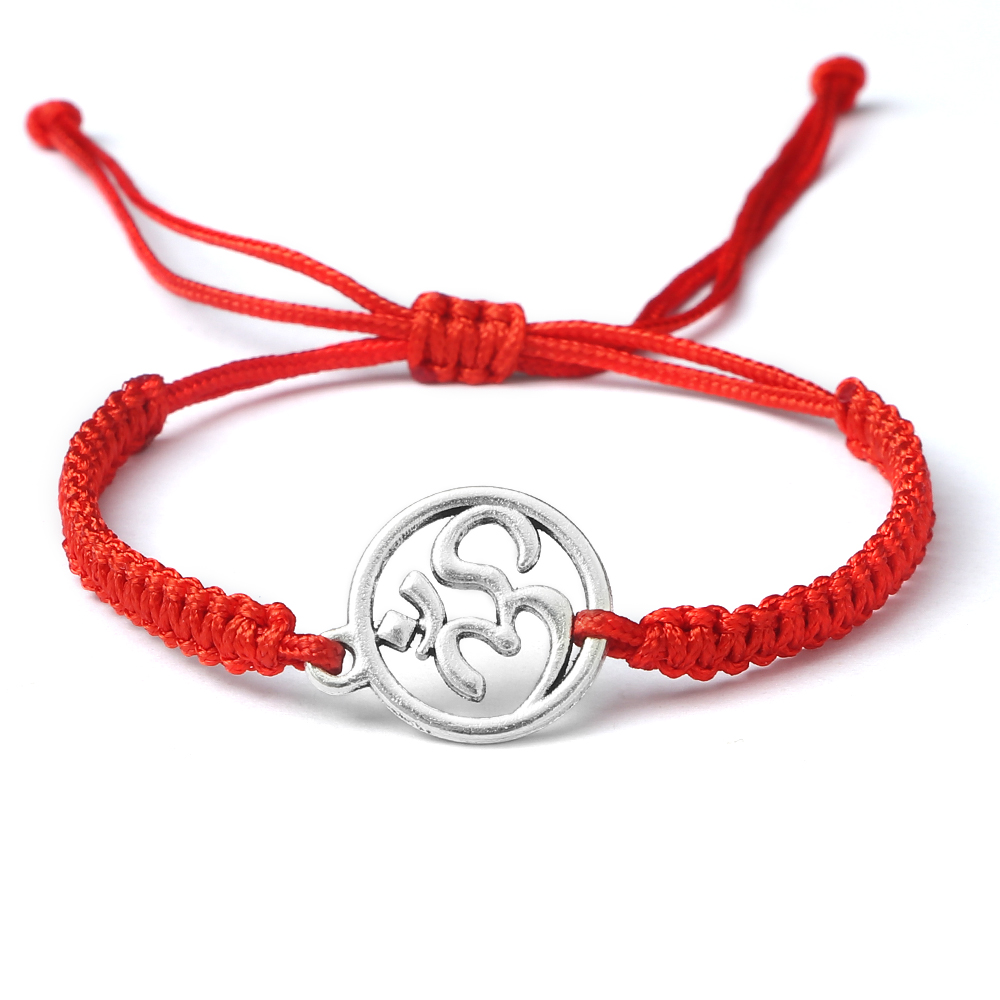 Charm OM símbolo hecho a mano cuerda trenzada ajustable rojo negro pulseras mujeres hombres joyería de de la suerte para Amiga oración: Marrón rojizo