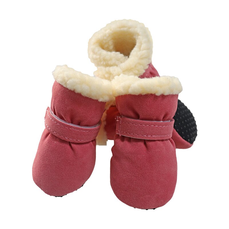 4Pcs Puppy Dog Katoen Schoenen Winter Warm Plus Fluwelen Antislip Kleine Hond Schoenen Sokken Bichon York Teddy laarzen: Pink / S