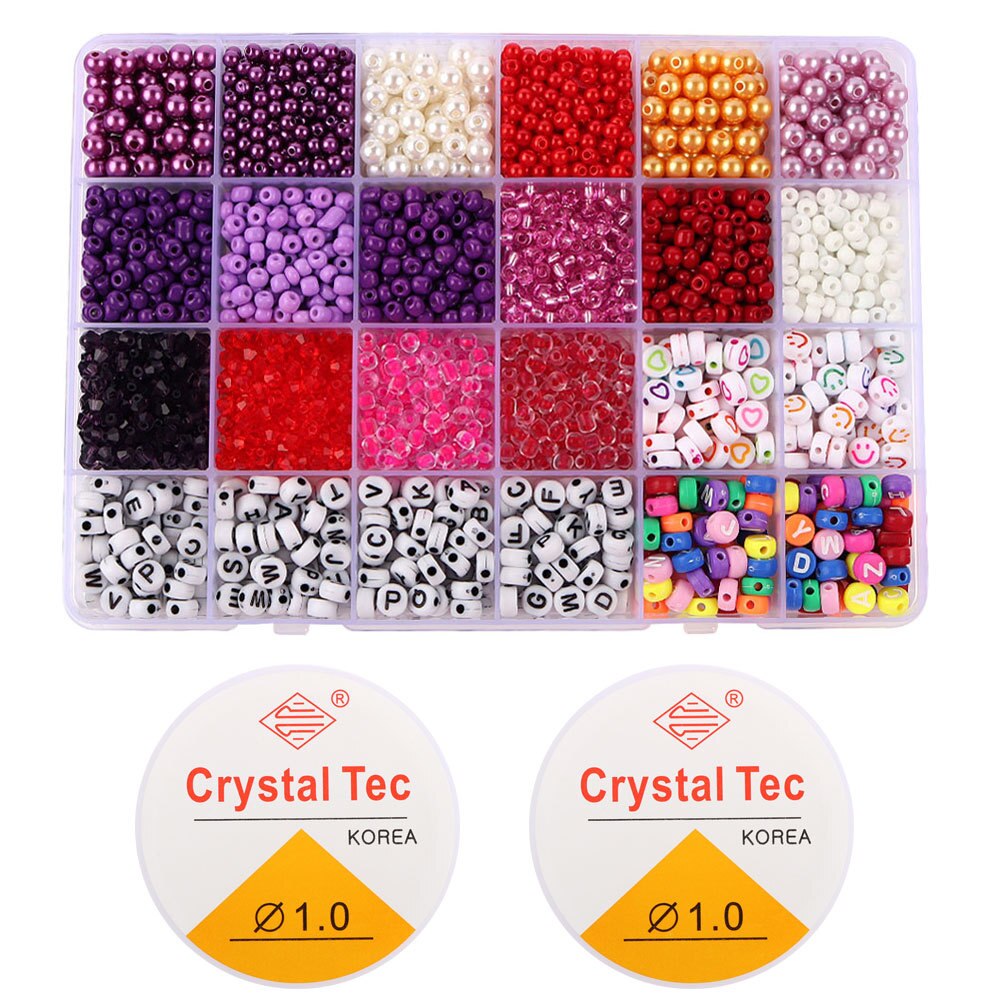 4/6mm Farbe Brief Perle Glas Reis Perle Set 24 Grid Box DIY Handgemachte Halskette Perlen Schmuck Zubehör mädchen Weihnachten: b