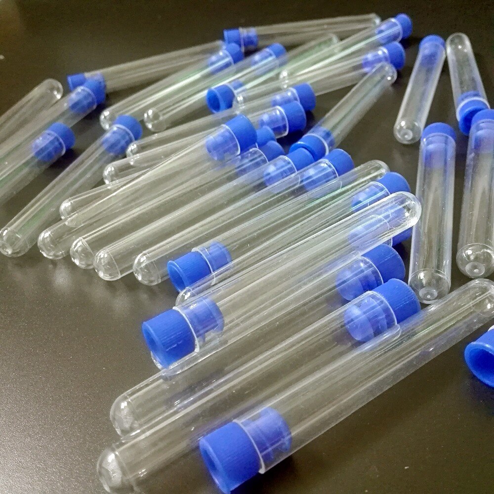 30 Pcs Clear Plastic Test Tube With blue Cap 16x150mm U-shaped Bottom Long Transparent Test Tube Lab School Educational Supplie
