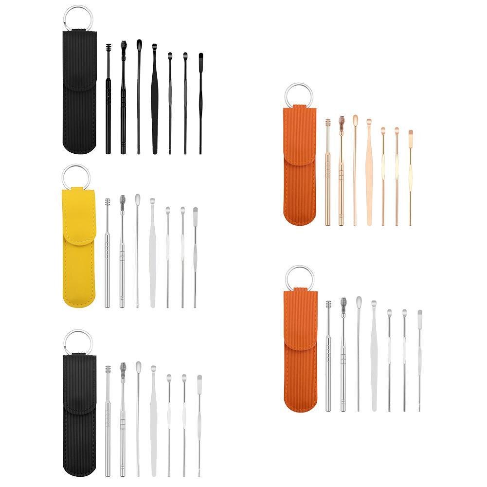 7 Stks/set Opslag Lederen Tas Steel Oor Pick Oor Cleaner Om Wax Oor Stok Kan Dragen Oor Picking Gereedschap