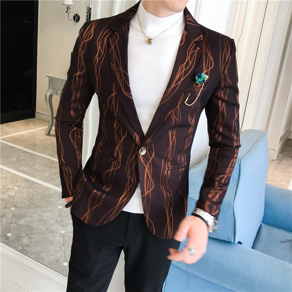 Persoonlijkheid vergulde streep blazers heren kantoor formeel smoking jasje slim fit zakelijk casual kostuum jas jurk jas