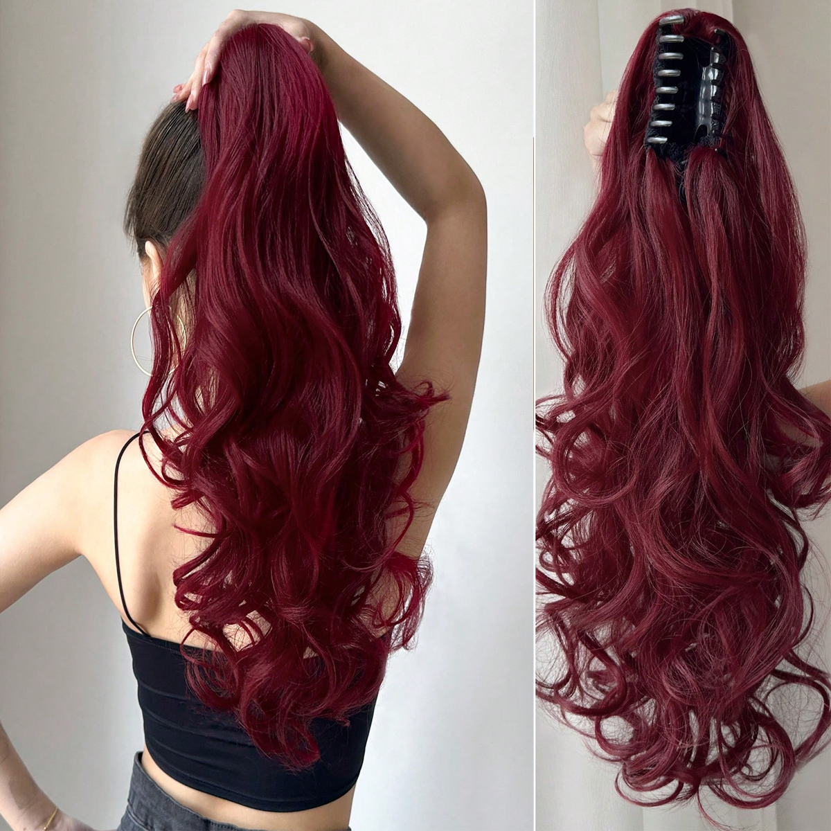 24inch Synthetic Multicolor Horsetail Extensions Very Long And Fluffy Wavy Heat Resistant For Women Curling Pieces