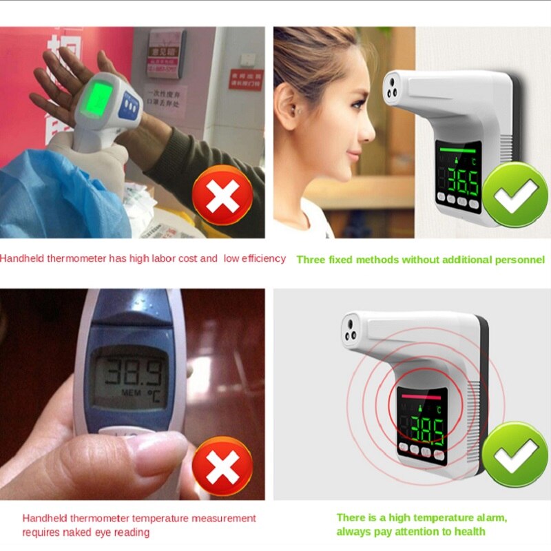 K3Pro Updated Forehead Digital Infrared Thermometer Non-Contact Wall-Mounted Fixed Electronic Voice Thermometer for Store Office