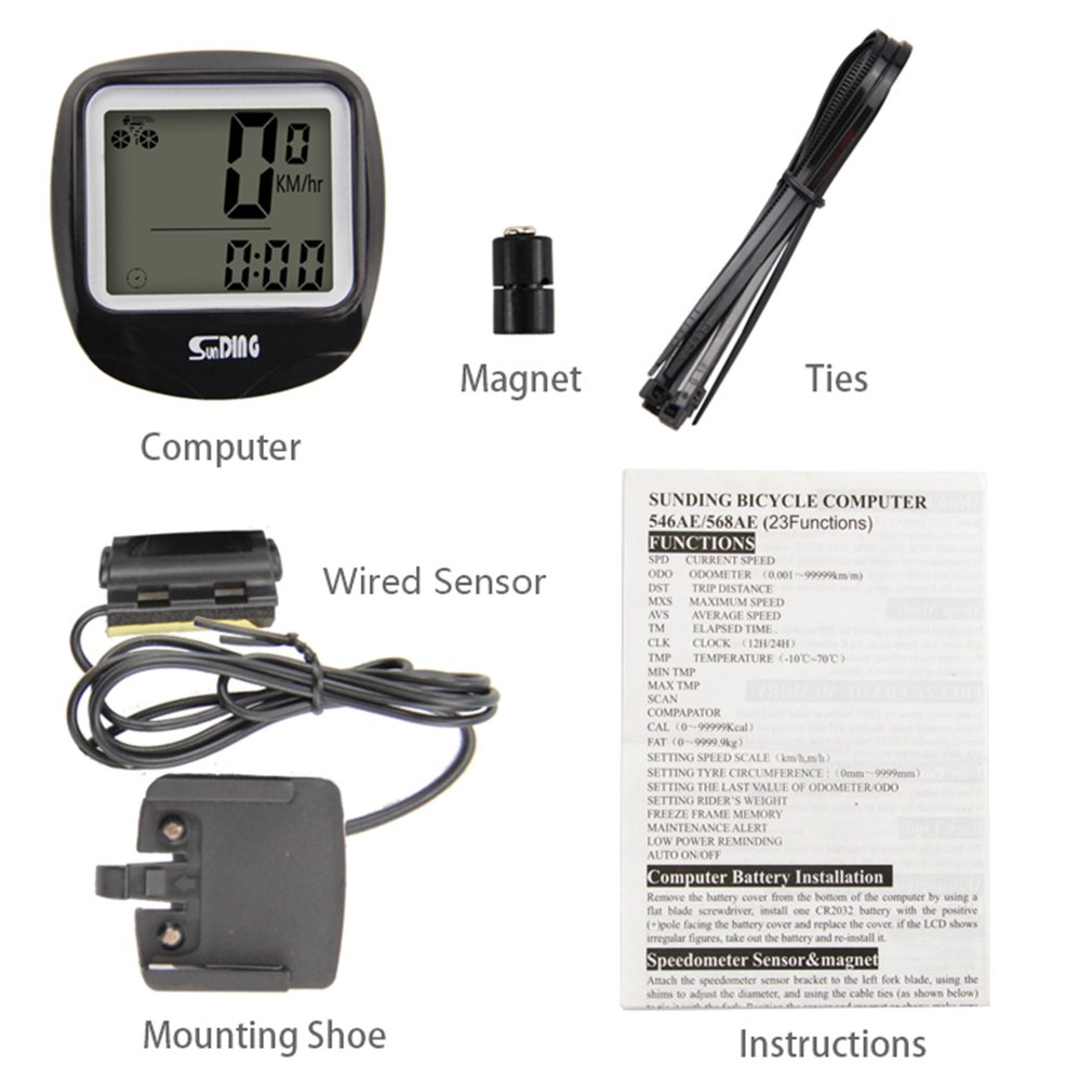 SUNDING Fahrrad Computer Tacho Verdrahtete Wasserdichte Fahrrad Kilometerzähler Zyklus Computer Multi-Funktion LCD Zurück-Licht Anzeige