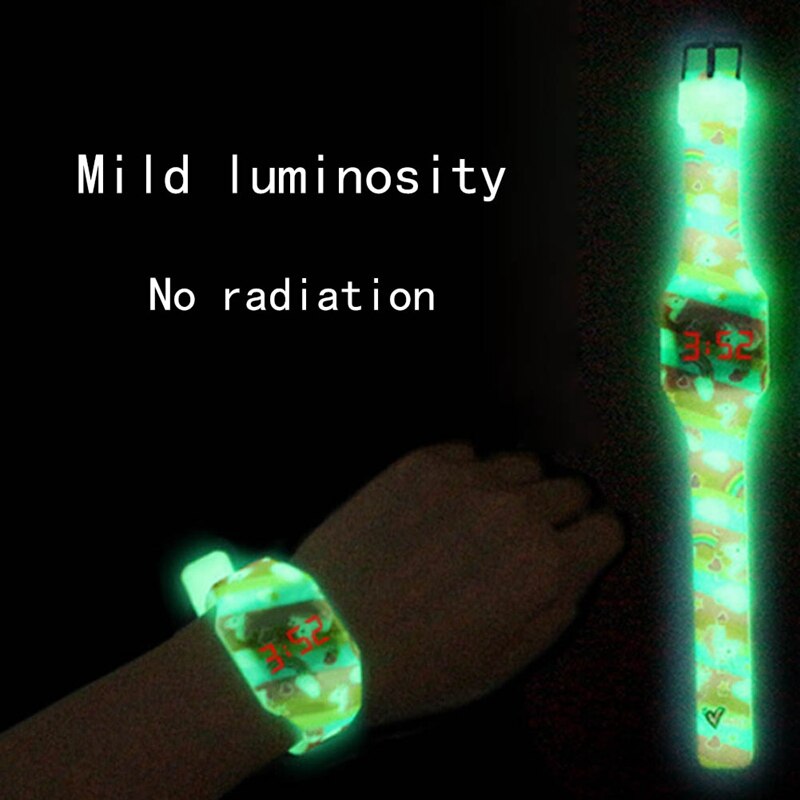 Børn drenge piger enhjørning print blød gummi digitale led ure børn studerende regnbue lysende ure: Default Title