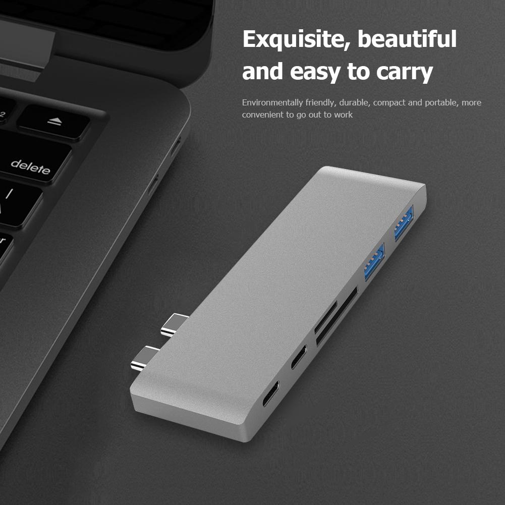Intelligenta dockningsstationer för bärbar dator aluminiumlegering 6 in 1 usb typ c hubb till usb 3.0 pd kortläsaradapter för macbook pro