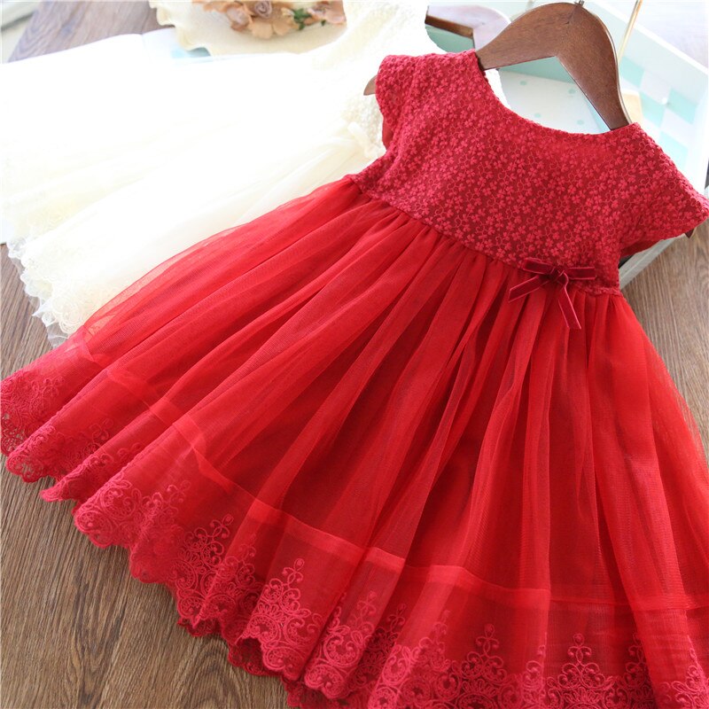 Vestidos de flores de verano para niñas, ropa informal sin mangas de encaje a la para niños de 3 a 8 años, vestidos de princesa de: Red 3 / 7
