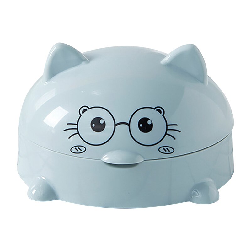 Porte-savon chat dessin animé mignon avec couvercle, boîte porte-savon, étui de rangement de salle de bains, nettoyage fournitures de salle de bains: Blue