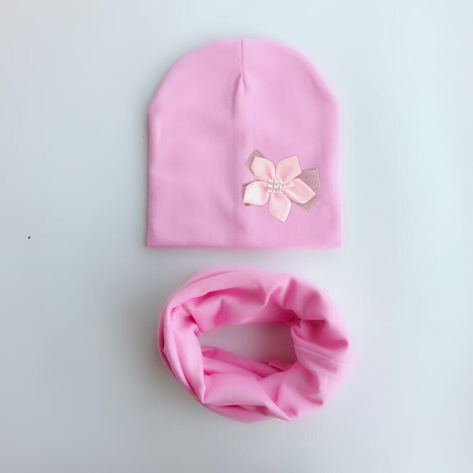 Flicka blomma mössa keps krage halsduk set fluga bomull blomma mössa för flickor fjärilsknut melamed huva 6 månader -3 år