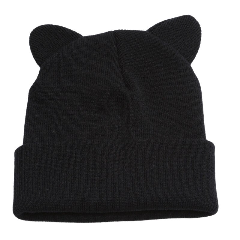 Outdoor Running Cat Ears Knitted Hat Lovely Funny Winter Sport Warm Beanie Hat For Women Wool Cap Hat Gray Black