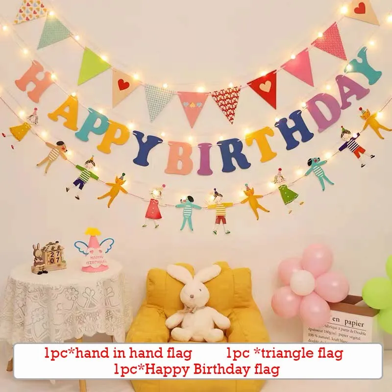 Grattis på födelsedagen banner set färgglatt papper hängande flagga födelsedagstema festdekorationer pojkar flickor babyshowerdekor foto rekvisita: Djup safir