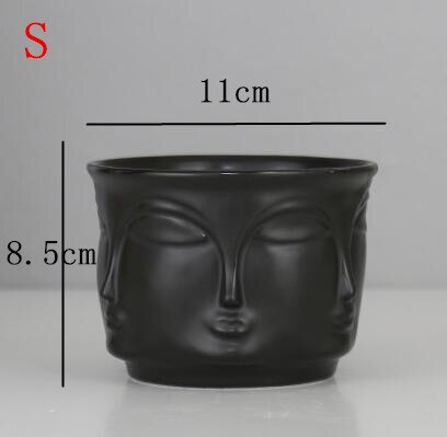 Nordic Facet gezicht Keramische bloempot Matte matte Goud Zilver Creatieve bloempot decoratie: S black