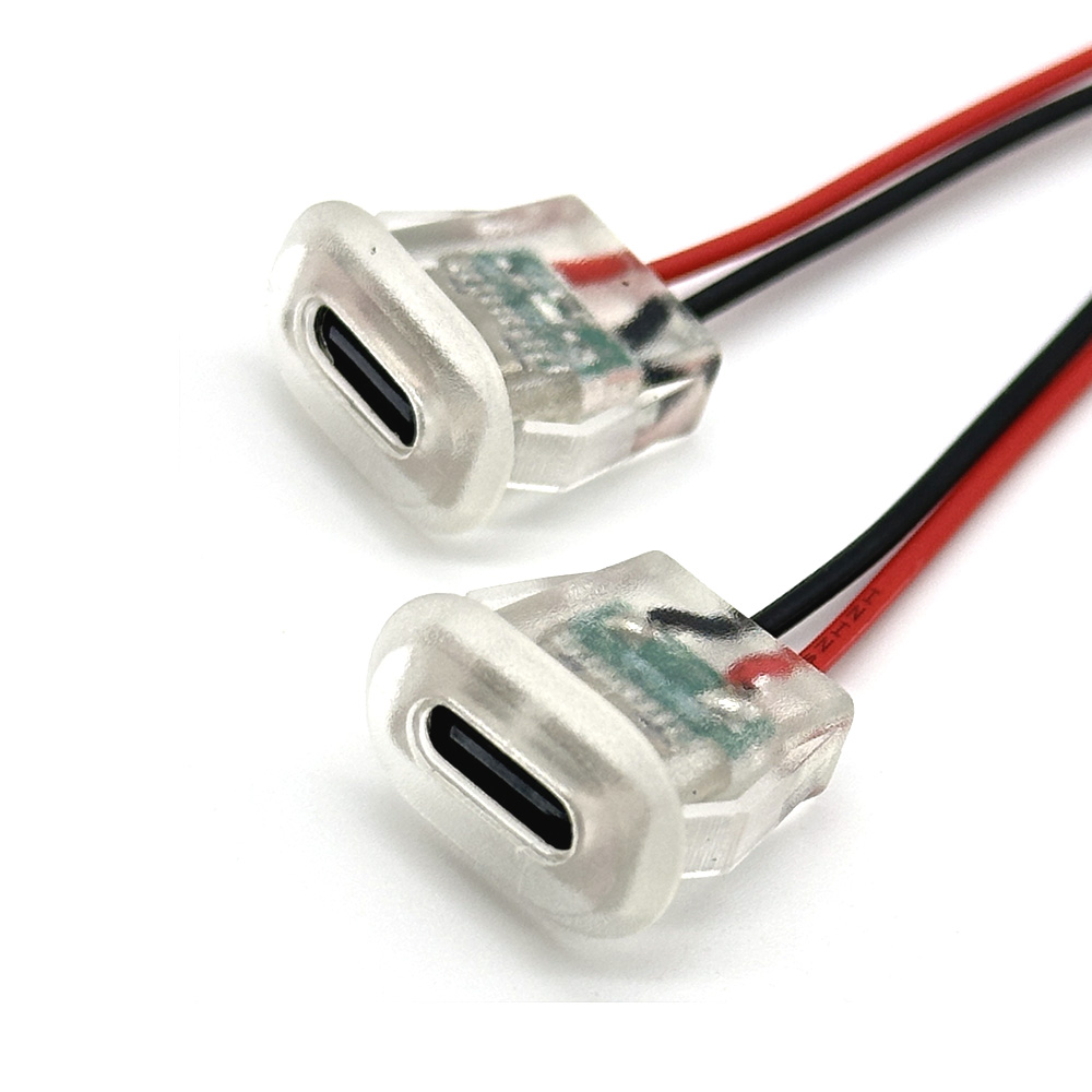 2pin USB Type C 5A Input type Charging Socket With LED lights Plate Waterproof USB-C Power Port TYPE-C Female Connector Jack