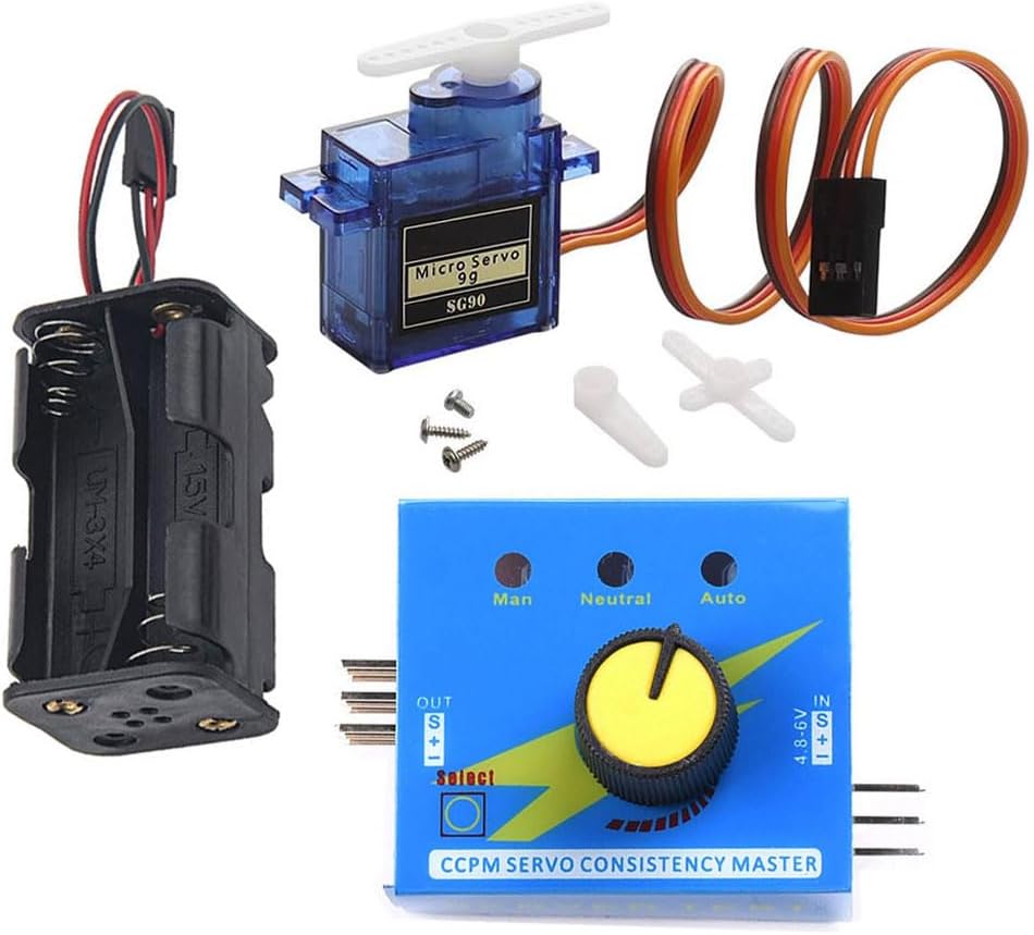 1einstellen RC Servo Motor- Tester Regler Bausatz + 180 Grad 9g Servo mit 6V Batterie Halfter für Robotik RC Autos Hubschrauber Flugzeuge: Ursprünglich Titel