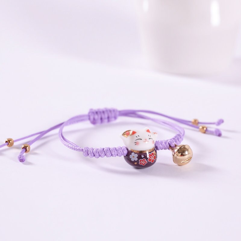 Pulsera ajustable con de gato de la suerte para mujer y niña, brazalete colorido hecho a mano, con borlas, de cumpleaños, Maneki Neko: B4