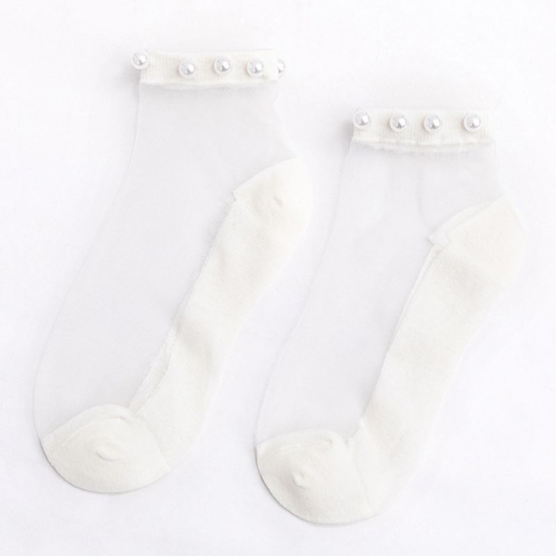 Japanse Meisjes Zomer Transparante Glasvezel Ankle Boot Sokken Imitatie Parel Kralen Top Sieraden Zoete Snoep Kleur Dunne Kousen: 5