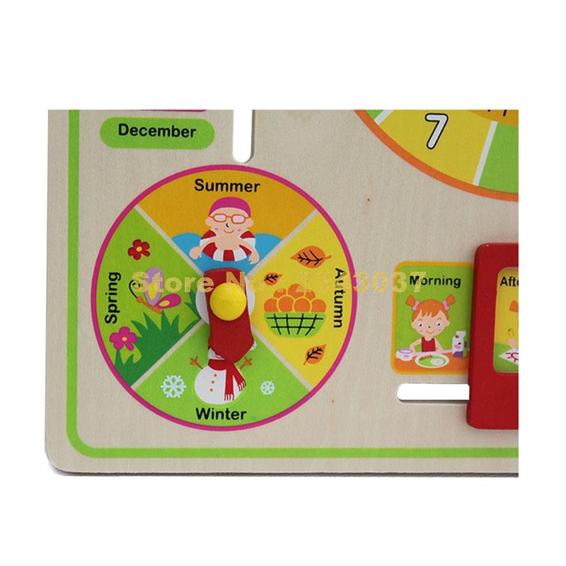 Multifunctionele Houten Kalender/Datum/Tijd Klok Educatief Puzzel Opknoping Hout Boord Speelgoed