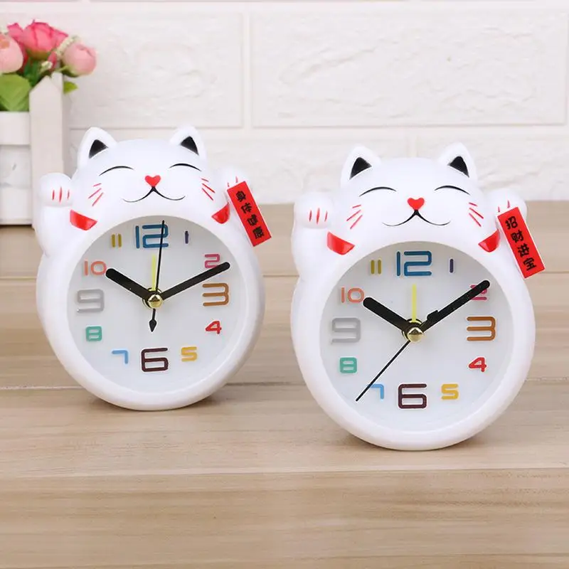 Reloj despertador de gato de la suerte, Mini decoración de mesa, plástico bonito para estudiantes