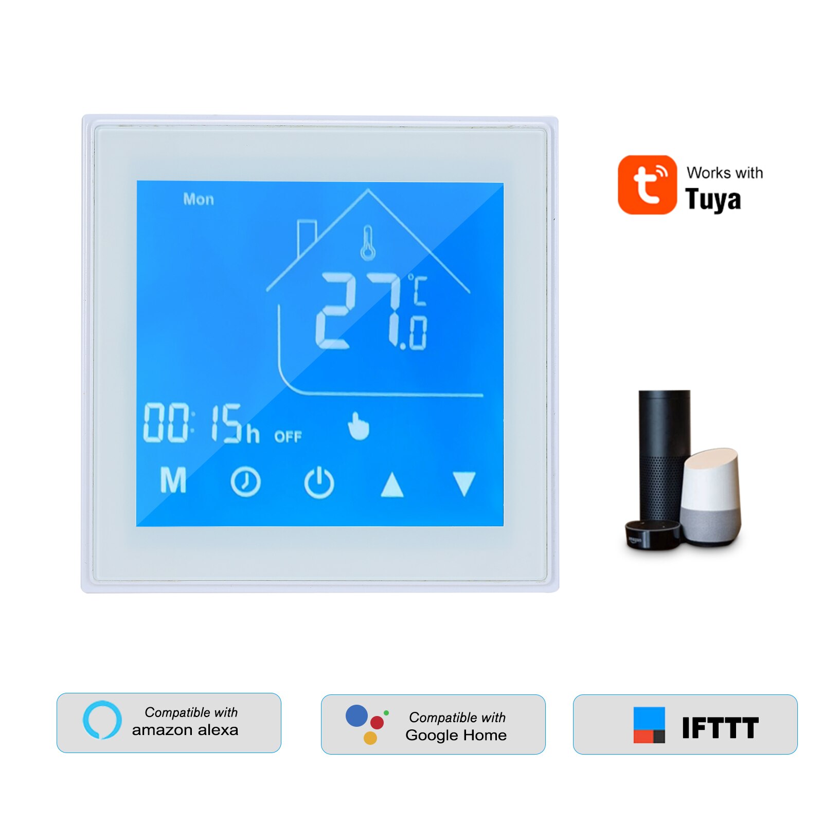 WiFi Smart Thermostat Temperature Controller LCD Display Week Programmable for Water Heating Tuya APP Control Compatible: W
