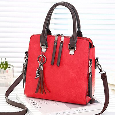 Vintage PU Lederen Dames Handtassen Vrouwen Messenger Bags TotesTassel Crossbody Schoudertas Boston Hand Bags: Red