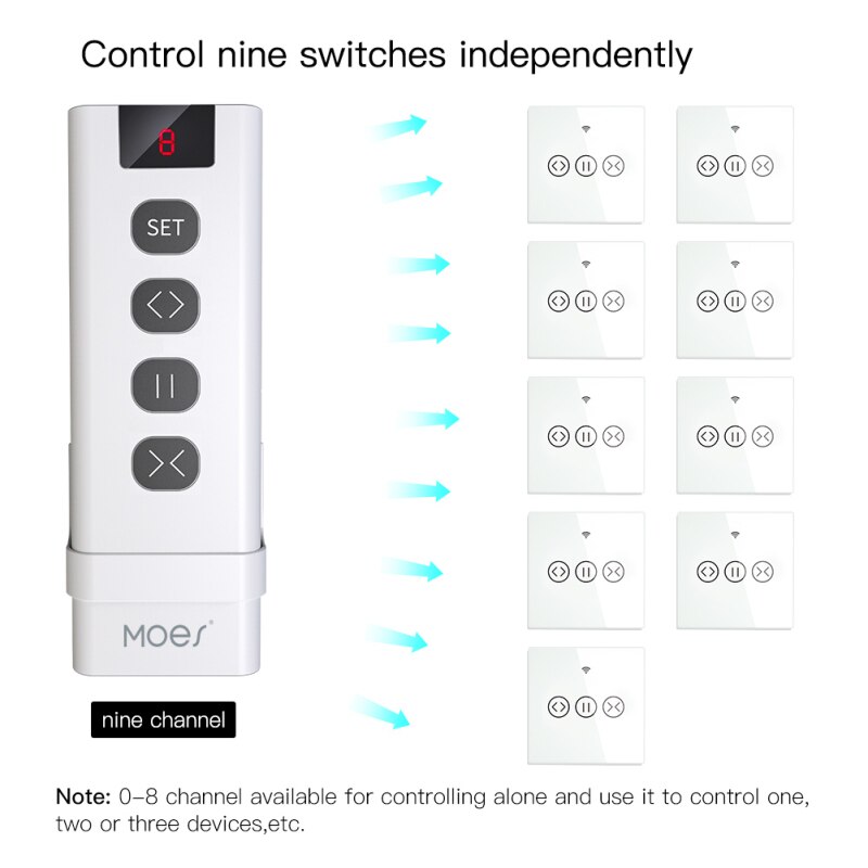 RF433 Remote Control WiFi 9 Channel Curtain Accessory Transmitter For Use With Smart On-off And Smart Curtain Switch