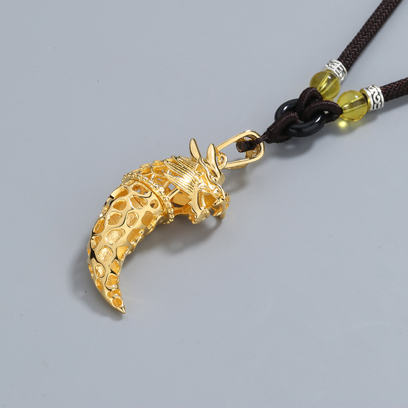 Collier Dent De Loup En Acier Inoxydable - Pendentif 4,5 Cm - Chaîne 50/60/70 Cm - Style Gothique Vintage
