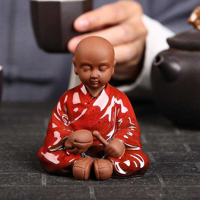 Håndlavet sød lille munk zen te ornamenter lilla sand boligdekorationer te ceremoni te bakke ler te kæledyr mini teaset