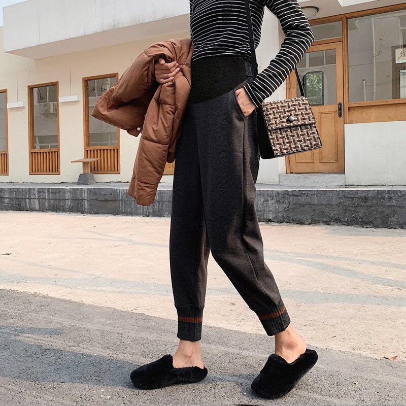 Frauen Schwangerschaft Schlauch Winter Warme Elastische Taille Bauch Hosen für Schwangere Winter Verdicken Warme Plus Samt Mutterschaft Hosen: dunkel Grau / L
