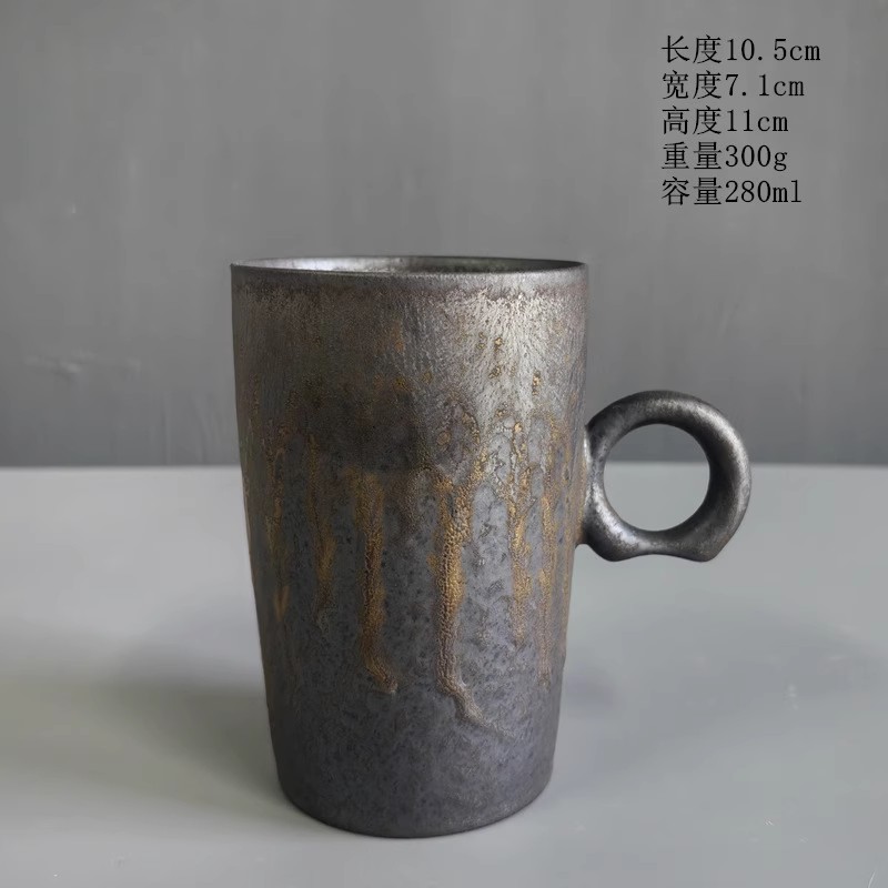 Tasse à café en céramique, glaçage rouille en céramique grossière rétro créative, tasse à café au lait avec manche en bois, service à thé, tasse d'eau domestique: vert militaire