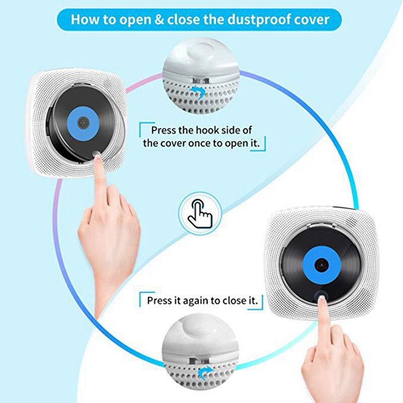 Portable CD Player Wall Mountable DVD Player FM Radio with Bluetooth and Remote Control Built-in HiFi Speakers