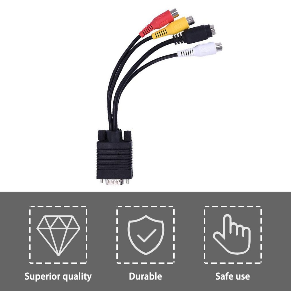 VGA SVGA TO S-Video 3 RCA Composite AV TV Out Converter Adapter Cable PC Cord Standard Sub-D VGA Input