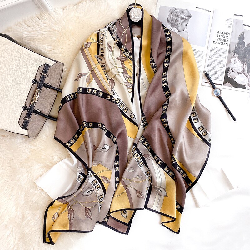 2021Brand Silk Scarf Women Luxury Real Silk Wraps For Ladies Print Shawls Foulard Femme Natural Silk Scarves: 35
