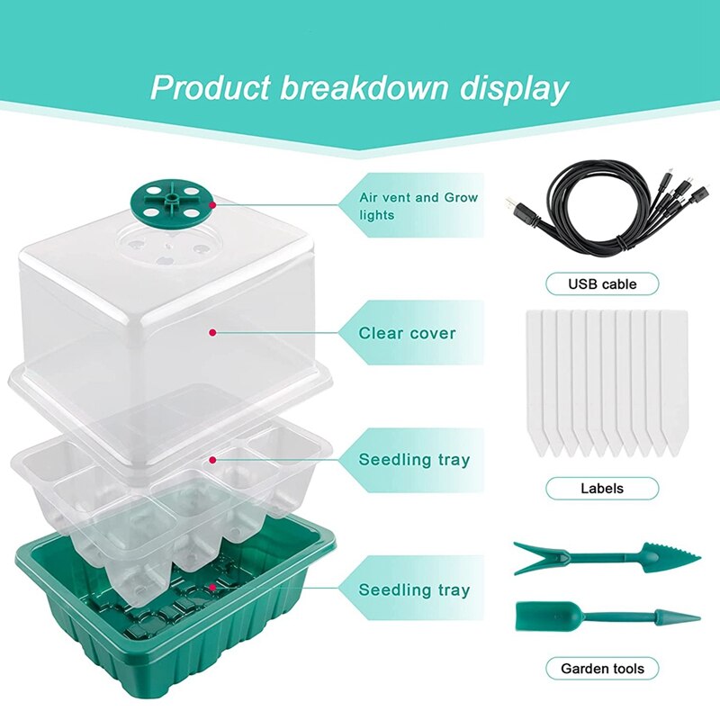 Seed Starter Tray Kit, Plant Germination Starter Kit Seed Starter Kit With Humidity Dome And Base For Greenhouse Grow