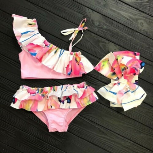 3 stk toddler børn baby pige blomst flæse bikini sæt sommer søde badetøj tankini badedragt badedragt biquini strandtøj
