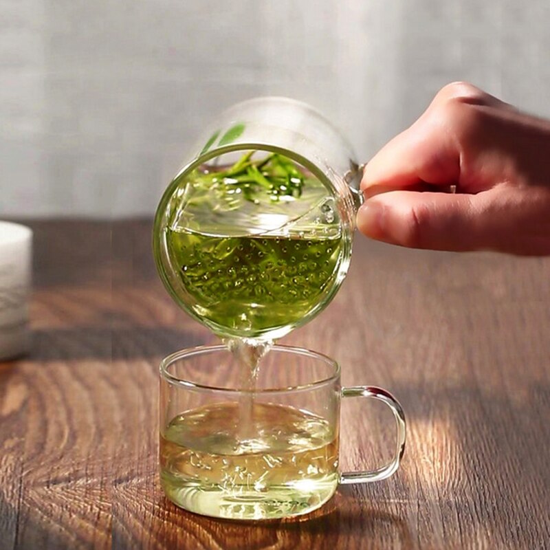 filter tea mug with handle glass single layer thick transparent glass with filter office tea cup
